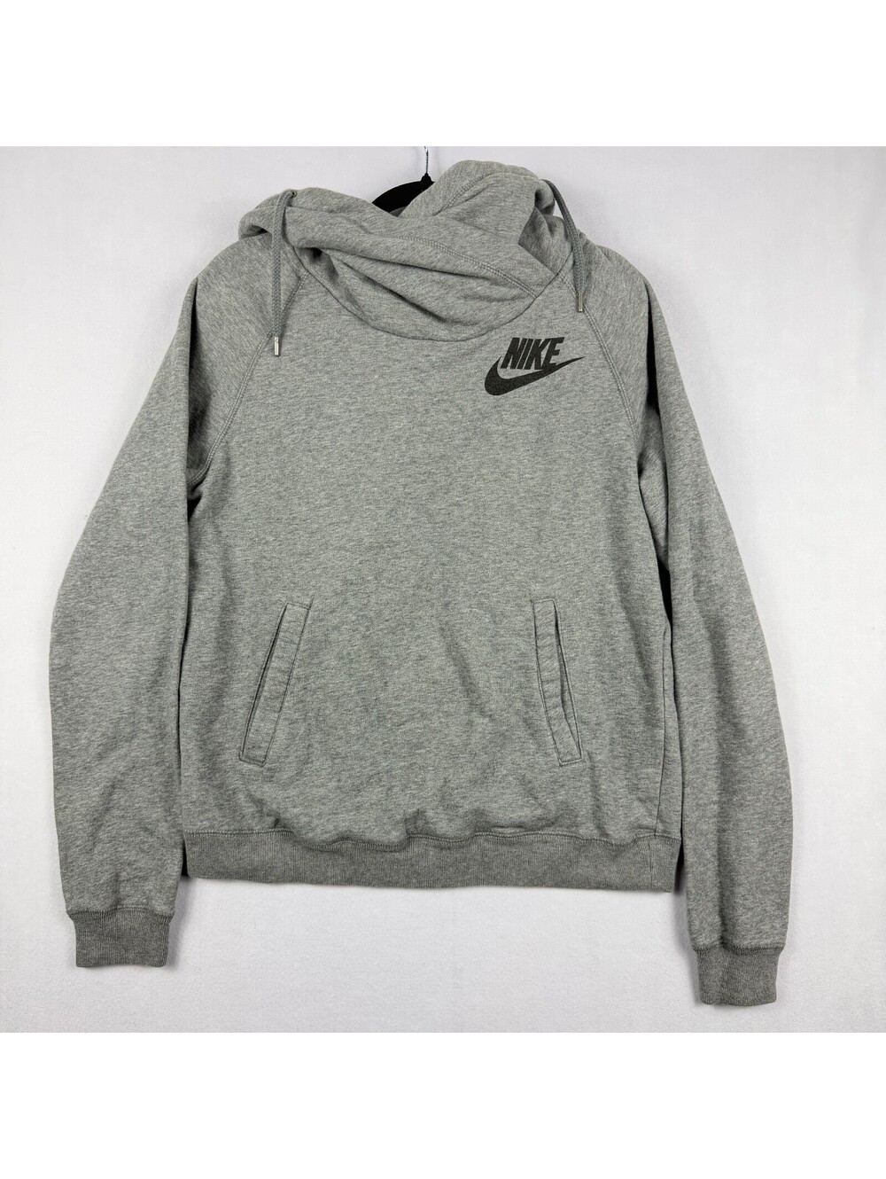Nike Hoodie Sweatshirt Gray Pullover Fleece Pocket Logo Women's Medium